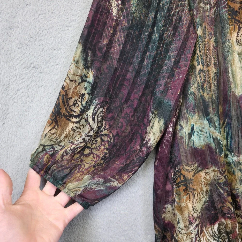 Y2K Dressbarn Top Women 14/16 Tie Satin Mixed Media Pisley Boho Bubble Hem Fairy